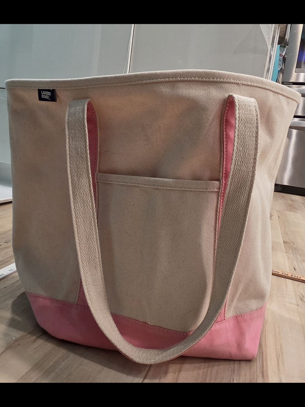 Lands' End Pink-Trim Canvas Tote Bag